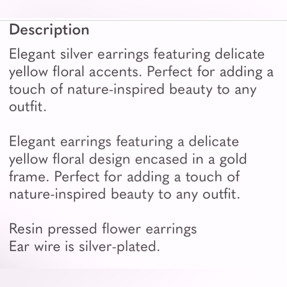 Resin Pressed Flower Floral Gold Wire Drop Earrings - So Beautiful - New In Box - Picture 3 of 3